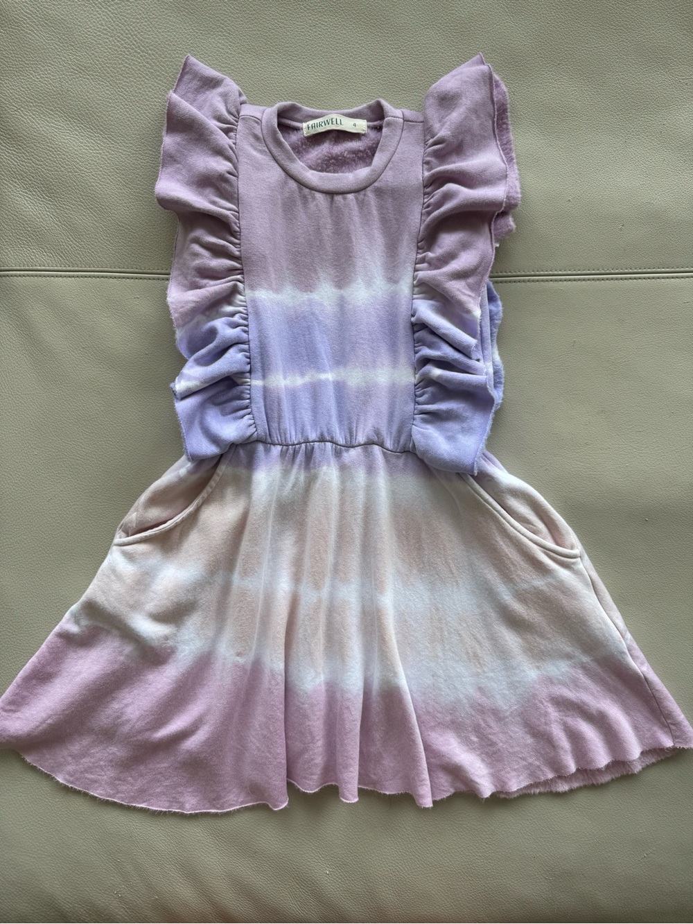 FAIRWELL Ruffle Darling Tie-Dye Kids Purple/Pink Jersey Dress Size 4-5